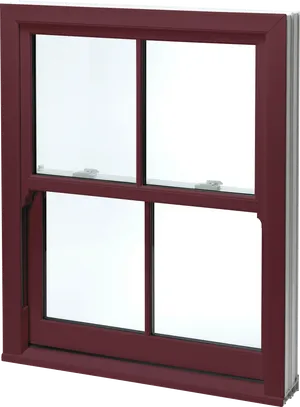 Red Framed Double Hung Window