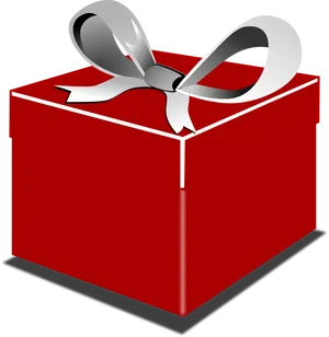 Red Gift Box Silver Ribbon PNG image