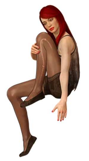 Red Haired Animated Woman Sitting