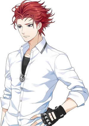 Red Haired Anime Boy White Shirt PNG image