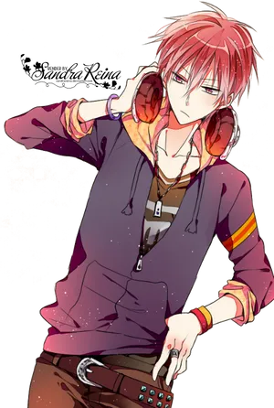Red Haired Anime Boywith Headphones