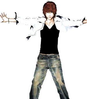 Red Haired Anime Character Arms Outstretched PNG image