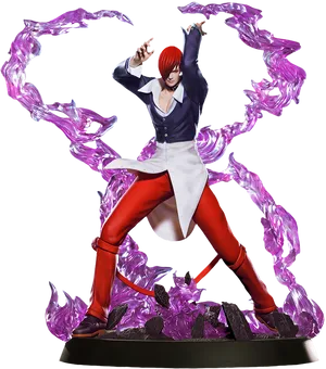 Red Haired Anime Characterwith Purple Energy PNG image