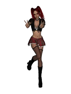 Red Haired Anime Style Character Peace Sign