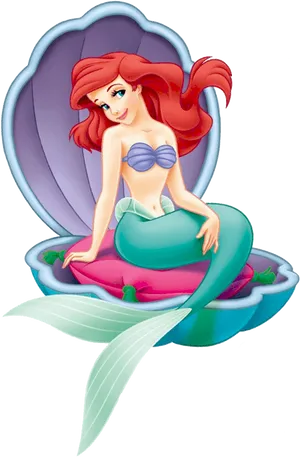 Red Haired Mermaid Seashell Clipart PNG image