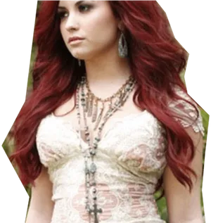 Red Haired Woman In Lace Dress PNG image