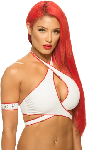 Red Haired Woman In White Athletic Wear PNG image