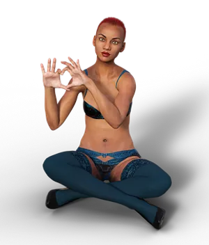 Red Haired Womanin Blue Lingerie