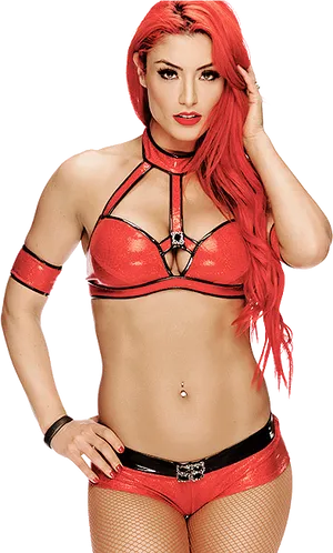 Red Haired Womanin Red Attire PNG image