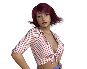 Red Haired3 D Character Gingham Top