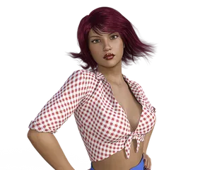 Red Haired3 D Character Gingham Top PNG image
