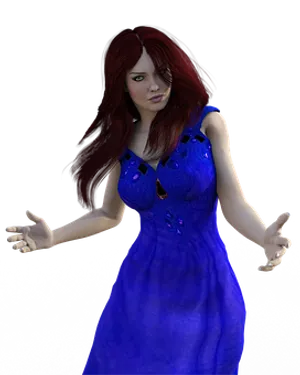 Red Haired3 D Characterin Blue Dress.png
