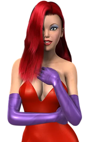 Red Haired3 D Characterin Red Dress