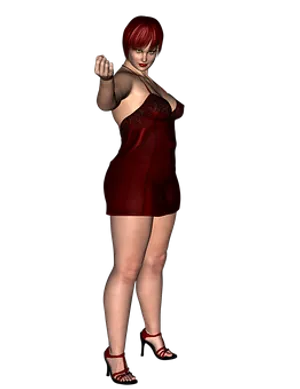 Red Haired3 D Characterin Red Dress