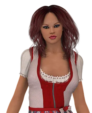 Red Haired3 D Characterin Traditional Dress