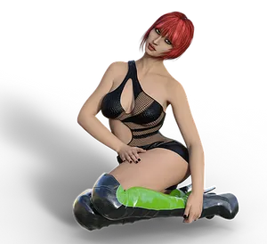 Red Haired3 D Modelin Black Outfit