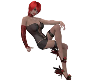 Red Haired3 D Modelin Lingerie