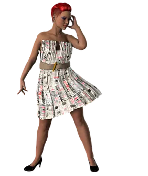 Red Haired3 D Modelin Newsprint Dress