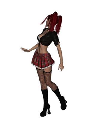Red Haired3 D Modelin Plaid Skirt