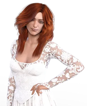 Red Haired3 D Womanin Lace Dress