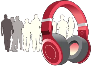 Red Headphones Silhouetted People PNG image