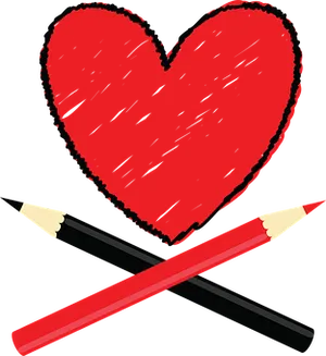 Red Heart Drawingwith Pencils