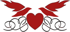 Red Heartand Doves Wedding Clipart PNG image