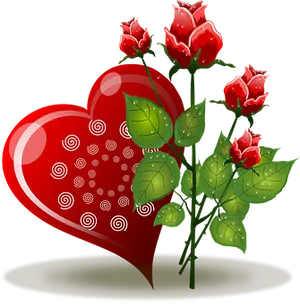 Red Heartand Roses Graphic PNG image