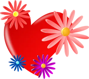 Red Heartwith Colorful Flowers