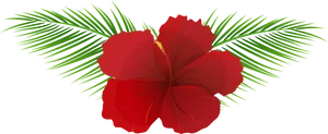 Red Hibiscuswith Green Leaves Vector PNG image