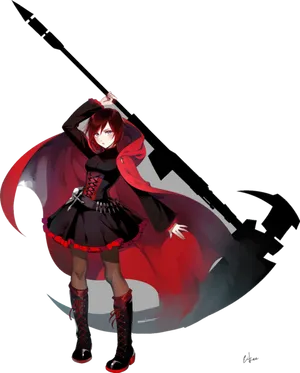 Red Hooded Anime Characterwith Scythe PNG image