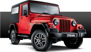 Red Mahindra Thar S U V PNG image