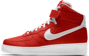 Red Nike Air Force1 High Top Sneaker PNG image
