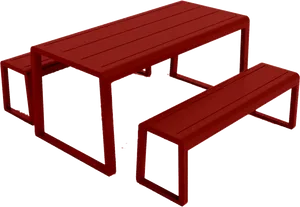 Red Outdoor Picnic Tablewith Benches PNG image