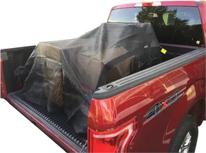 Red Pickup Truck Cargo Covered With Tarp PNG image