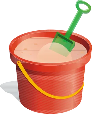 Red Plastic Bucketwith Green Shovel PNG image