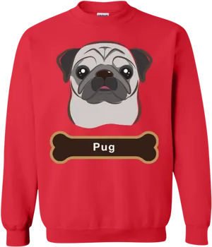 Red Pug Sweatshirtwith Bone Graphic