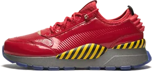 Red Puma Sneakerwith Yellow Stripes PNG image