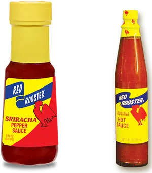 Red Rooster Srirachaand Louisiana Hot Sauce Bottles PNG image