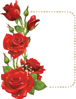Red Rose Pearl Frame Design PNG image