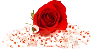 Red Rose White Ribbon Hearts