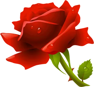 Red Rose With Dew Drops.png