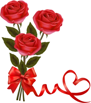 Red Roses Bouquetwith Ribbon PNG