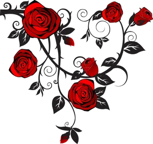 Red Roseson Black Vines PNG image