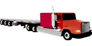 Red Semi Truck Flatbed Trailer PNG image