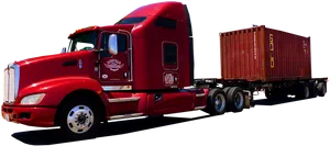 Red Semi Truck Hauling Shipping Container PNG image