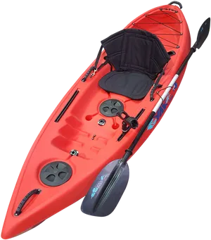Red Sit On Top Kayak With Paddle PNG image