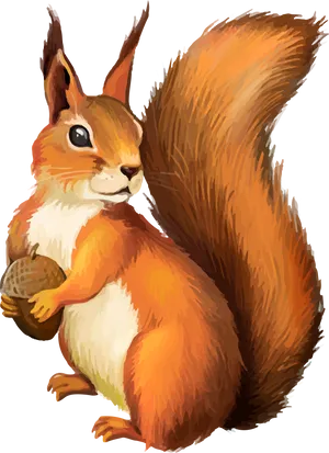 Red Squirrel Holding Nut Illustration