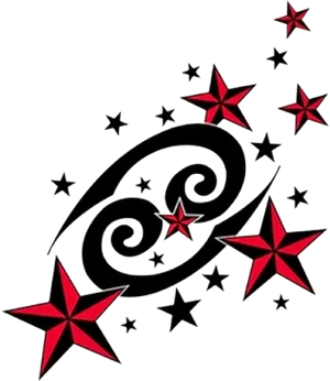 Red Starsand Swirls Design PNG image