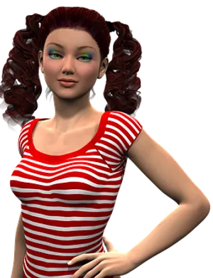 Red Striped Shirt3 D Character Woman